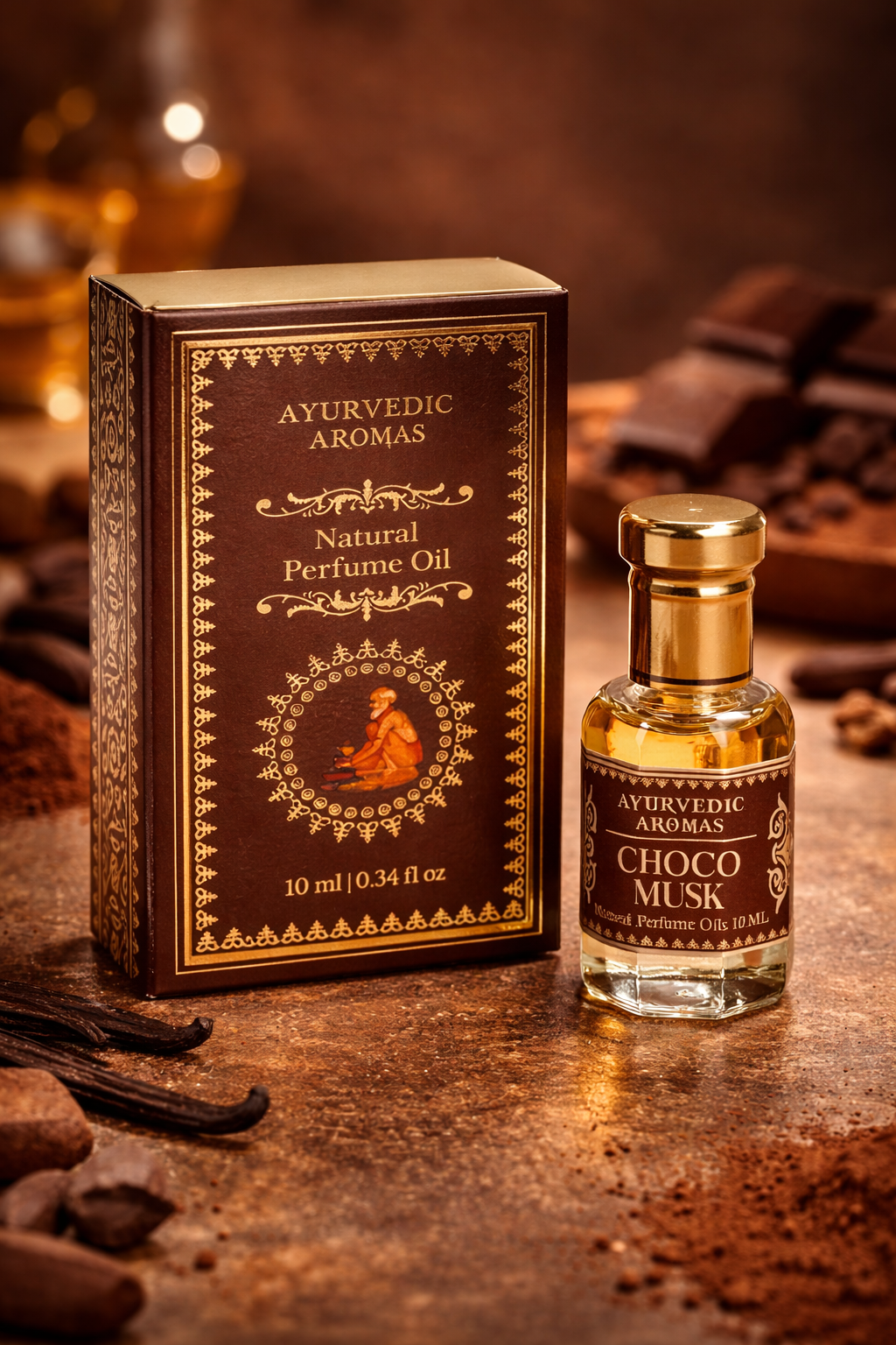 Ayurvedic Aromas Choco Musk Attar – Sweet Warm Luxury Perfume Oil (10ml)