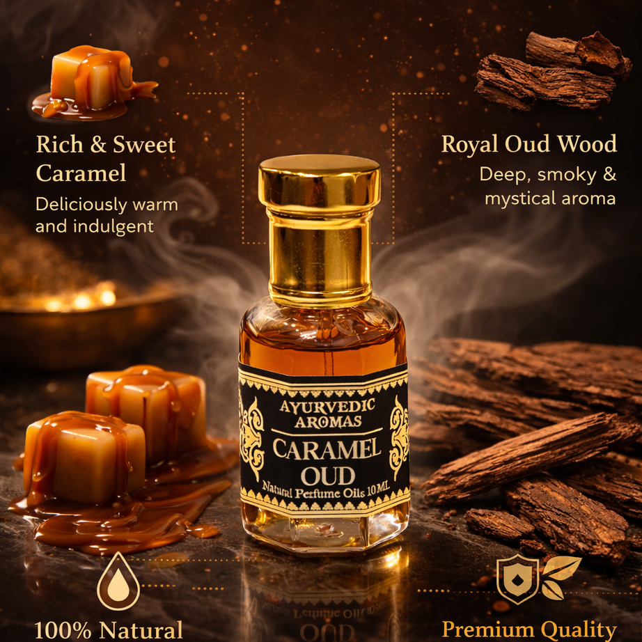 Ayurvedic Caramel Oud Attar – Premium Alcohol-Free Perfume Oil, Long Lasting Sweet Oud Fragrance for Men & Women – 10ml