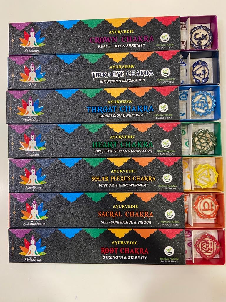 Ayurvedic 7 Chakra Natural Incense Sticks with Each Chakra Holders