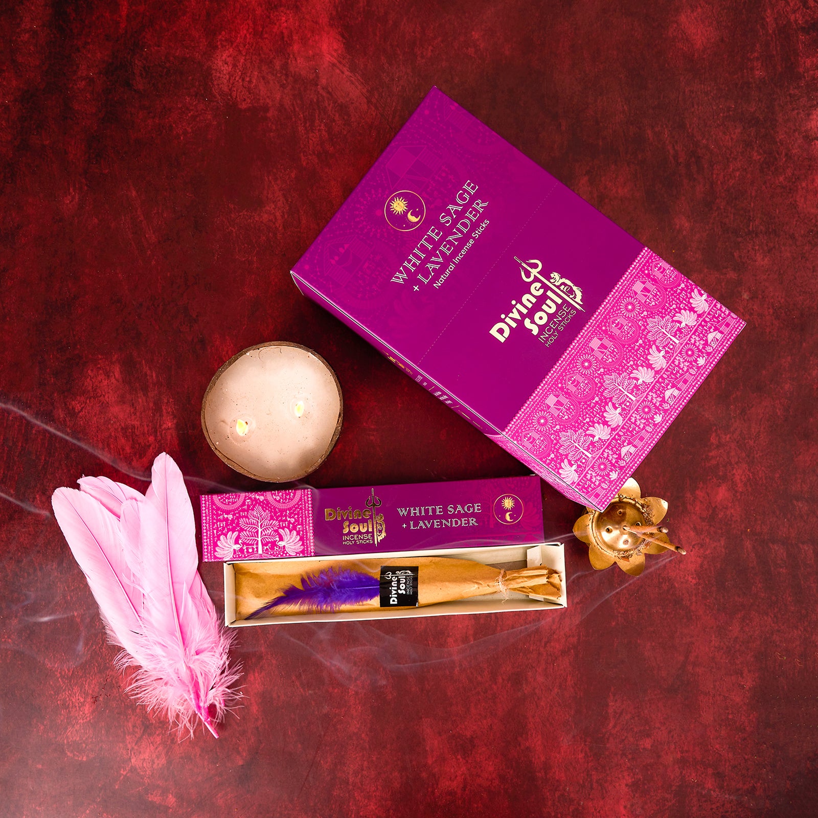 Divine Soul Premium Incense Gift Pack – Perfect Diwali Incense Gifts | Unique Diwali Gift Set | Ganesh Chaturthi Gift Set | Festive Aromatherapy Combo - Pack of 8 with Free Metal Leaf Holder