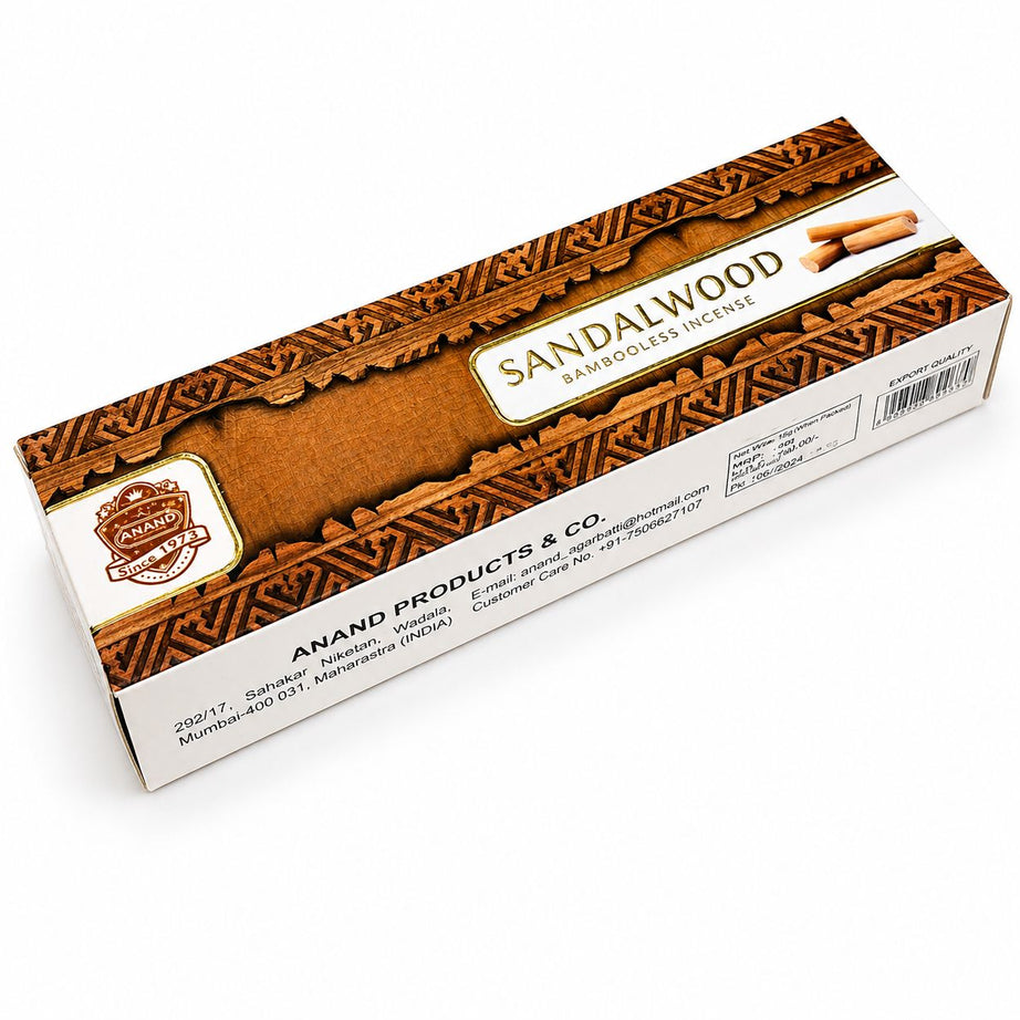 Anand Sandalwood Bambooless Incense Sticks – Premium Natural Chandan Agarbatti | Long Lasting Smokeless Masala Dhoop