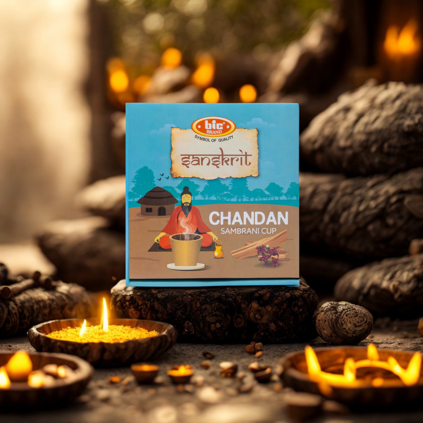 BIC Chandan Sambrani Cup – Premium Ayurvedic Resin Dhoop for Home Pooja & Meditation 12 Cups Pack X 3 | 36 Cups