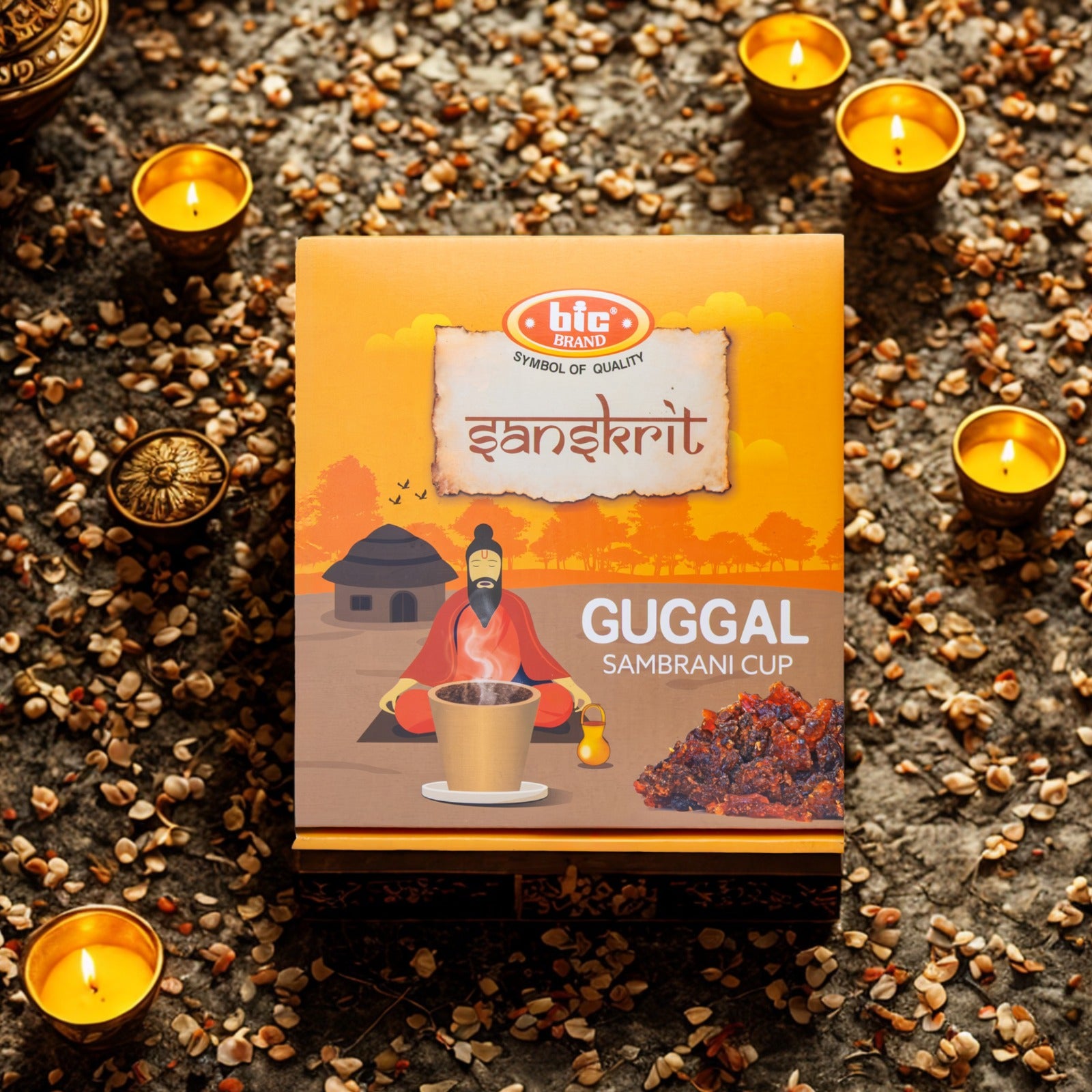 BIC Brand Sanskrit Sambrani Cups - Guggal, Loban, Chandan – Premium Natural Resin, Long Burn Time - 12 Cups Pack X 3 | 36 Cups