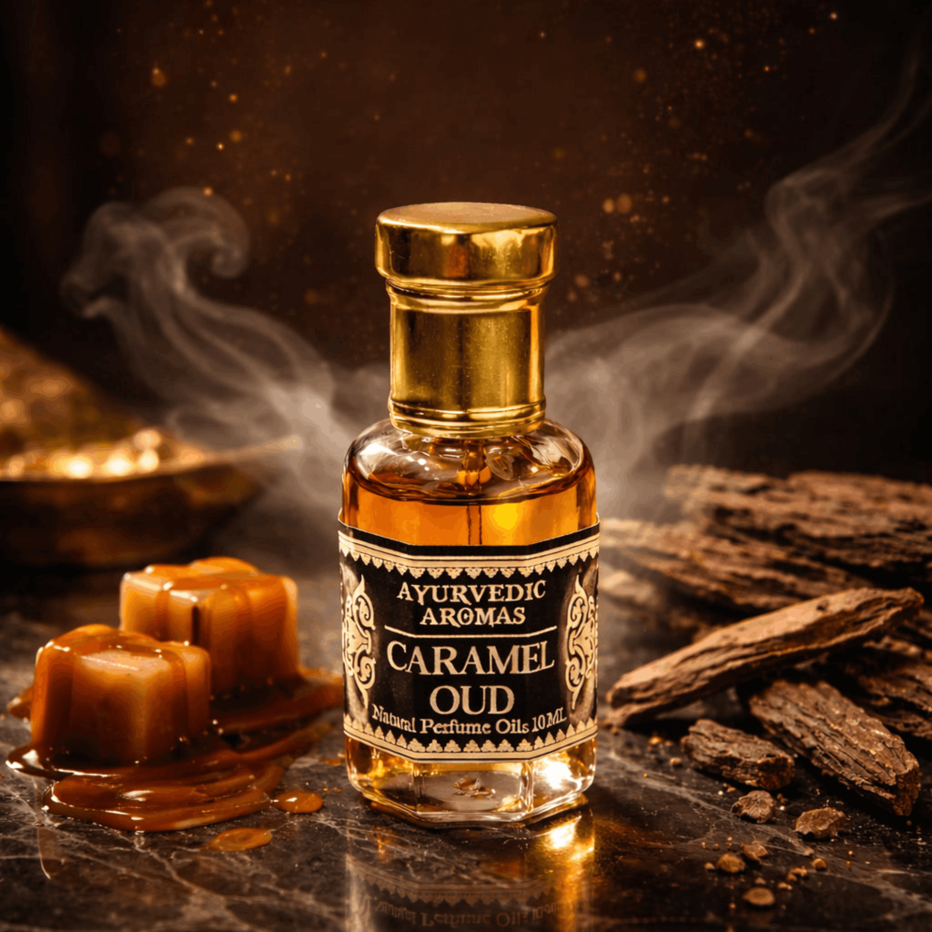 Ayurvedic Caramel Oud Attar – Premium Alcohol-Free Perfume Oil, Long Lasting Sweet Oud Fragrance for Men & Women – 10ml